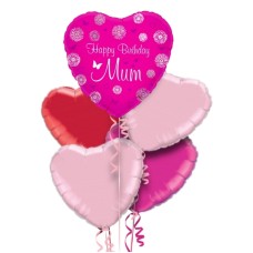 Happy Birthday Mum Pink Hearts Foil Balloon Bouquet